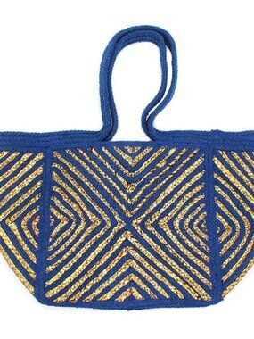 Fabulous MJ NY Crochet Navajo Diamond Pattern Tote Bag Blue/Gold